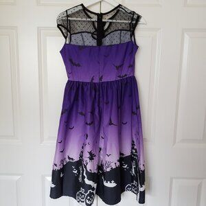 Juniors Halloween Dress Small Purple Black Pumpkin Bat Scene Cute